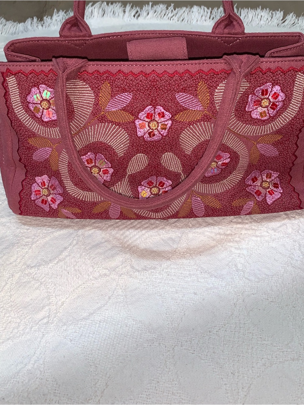 Vintage Fossil Forever Embroidered Rose Pink Floral Tote